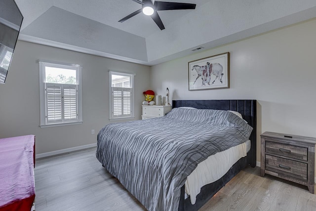 409 Cresthaven, Boiling Springs, SC 29316 - bedroom featuring a raised ceiling, light wood-style floors, and ceiling fan