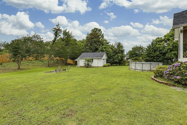 409 Cresthaven, Boiling Springs, SC 29316 - view of grassy yard with an outdoor pool and an outbuilding
