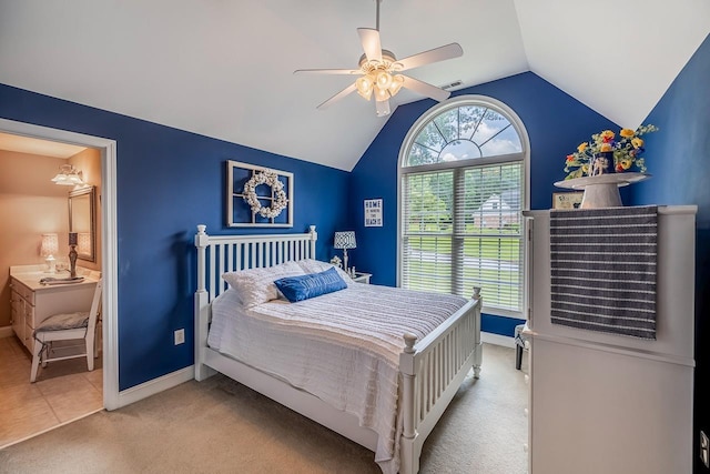 228 Antrim, Moore, SC 29369 - carpeted bedroom featuring lofted ceiling, ensuite bathroom, and ceiling fan