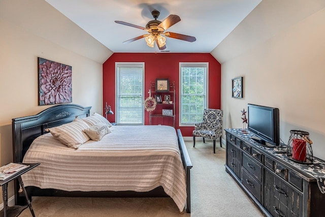 228 Antrim, Moore, SC 29369 - bedroom with light colored carpet, lofted ceiling, and ceiling fan