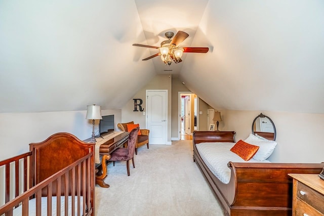 228 Antrim, Moore, SC 29369 - bedroom featuring light colored carpet, vaulted ceiling, and ceiling fan