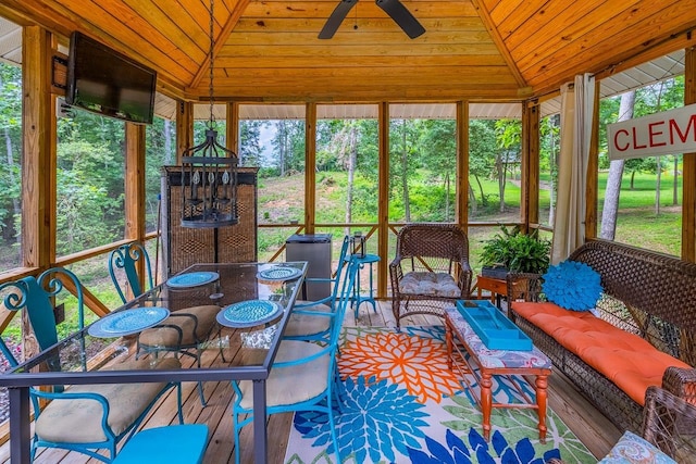 228 Antrim, Moore, SC 29369 - sunroom with outdoor dining space, ceiling fan, an outdoor hangout area, and vaulted ceiling