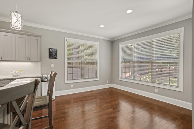 203 Piper Gln, Inman, SC 29349 - dining room with crown molding, dark wood finished floors, and recessed lighting