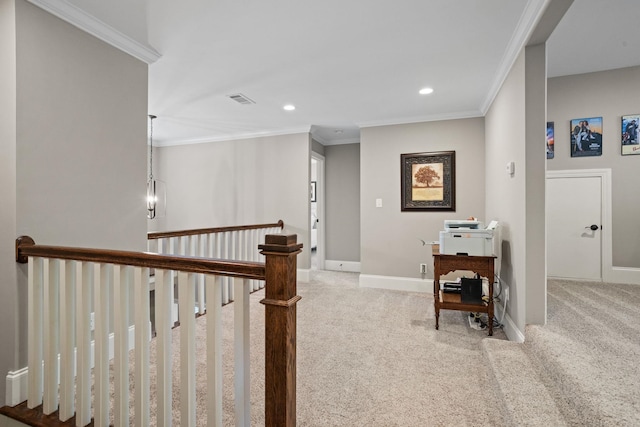 203 Piper Gln, Inman, SC 29349 - corridor with carpet, an upstairs landing, crown molding, and recessed lighting