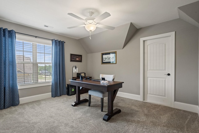 203 Piper Gln, Inman, SC 29349 - carpeted office space with vaulted ceiling and a ceiling fan