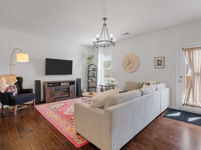 244 Cassingham, Boiling Springs, SC 29316 - living room with dark wood finished floors and a chandelier