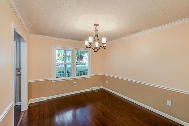215 E Shefford, Greer, SC 29650 - unfurnished room with a textured ceiling, dark wood-type flooring, a chandelier, and crown molding