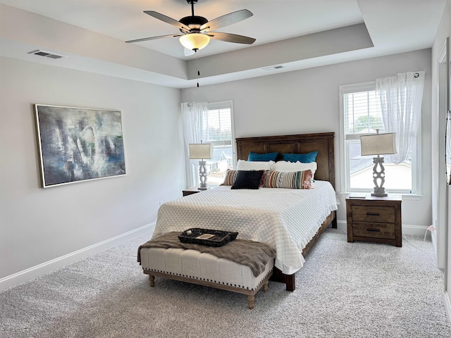 2601 Karkinnen, Moore, SC 29369 - carpeted bedroom with multiple windows, a raised ceiling, and ceiling fan