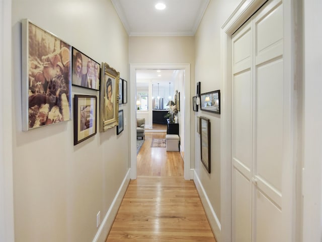 109 Muirfield, Spartanburg, SC 29306 - hallway featuring light wood finished floors, crown molding, and recessed lighting