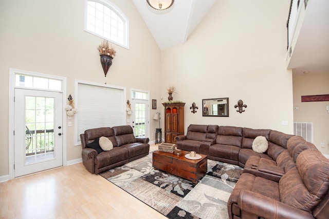 2650 Rainbow Lake Rd, Inman, SC 29349 - living room with high vaulted ceiling and wood finished floors