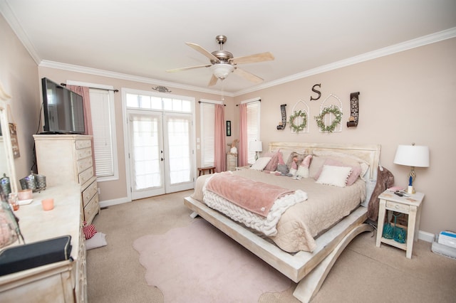 2650 Rainbow Lake Rd, Inman, SC 29349 - bedroom with carpet flooring, ornamental molding, access to exterior, and ceiling fan