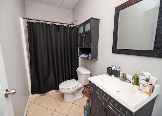 2650 Rainbow Lake Rd, Inman, SC 29349 - bathroom featuring tile patterned flooring, vanity, a paneled ceiling, and curtained shower