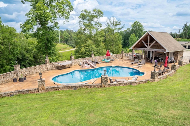 2650 Rainbow Lake Rd, Inman, SC 29349 - view of pool featuring a water slide, a patio area, and a lawn