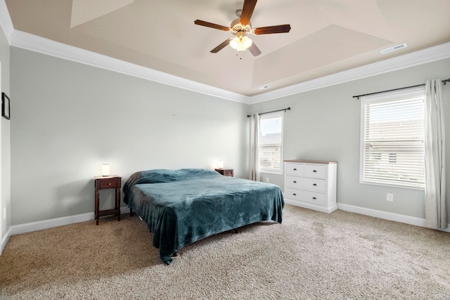 415 Bridge Xing, Simpsonville, SC 29681 - bedroom featuring a raised ceiling, ornamental molding, carpet, and ceiling fan