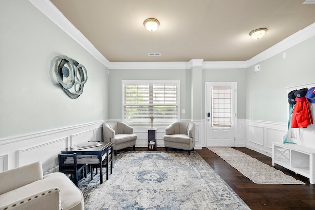 415 Bridge Xing, Simpsonville, SC 29681 - sitting room with ornamental molding, wainscoting, wood finished floors, and a decorative wall