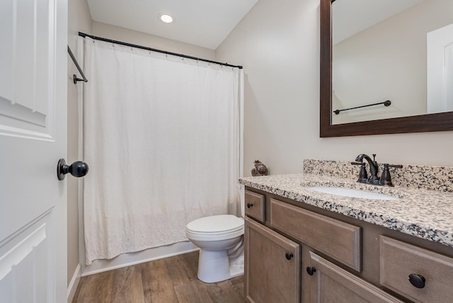 307 Burdell, Inman, SC 29349 - full bathroom featuring vanity, wood finished floors, shower / bath combination with curtain, and recessed lighting