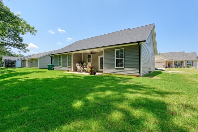 119 W Caylee, Chesnee, SC 29323 - rear view of house featuring a ceiling fan, a lawn, and a patio