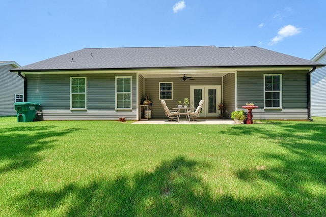 119 W Caylee, Chesnee, SC 29323 - rear view of house with ceiling fan, a yard, a patio area, and a shingled roof