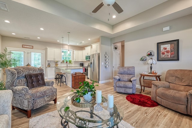 119 W Caylee, Chesnee, SC 29323 - living room featuring ceiling fan, light wood-style floors, and recessed lighting