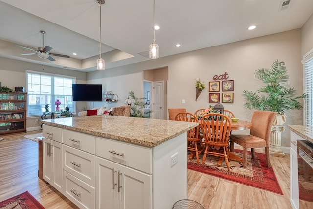 119 W Caylee, Chesnee, SC 29323 - kitchen with light wood-style floors, ceiling fan, a kitchen island, hanging light fixtures, and recessed lighting