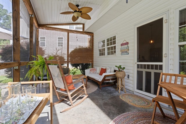 514 Collingsworth, Greenville, SC 29615 - sunroom / solarium with an outdoor hangout area, ceiling fan, and lofted ceiling