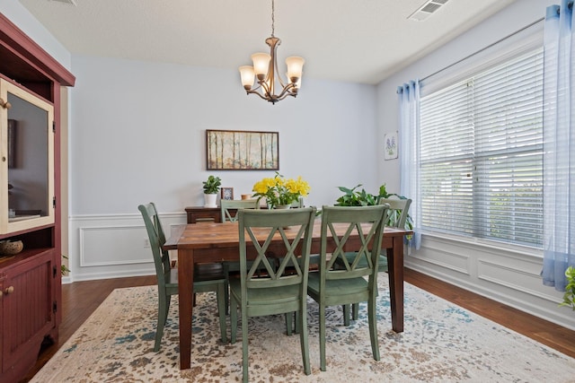 514 Collingsworth, Greenville, SC 29615 - dining area featuring a chandelier, a wainscoted wall, plenty of natural light, and wood finished floors