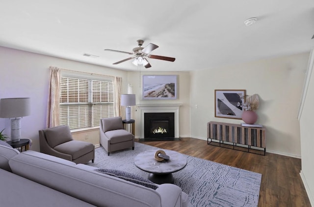 714 Cremello, Moore, SC 29369 - living room featuring ceiling fan, a fireplace with flush hearth, and wood finished floors