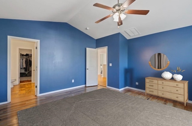 714 Cremello, Moore, SC 29369 - unfurnished bedroom featuring wood finished floors, lofted ceiling, and a ceiling fan