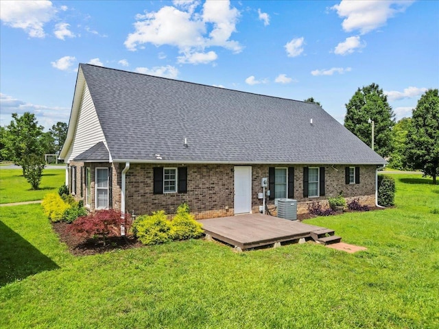 298 Askew, Union, SC 29379 - back of property featuring a wooden deck, a yard, brick siding, and roof with shingles