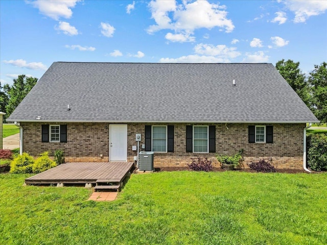 298 Askew, Union, SC 29379 - back of property featuring roof with shingles, brick siding, a lawn, and a wooden deck