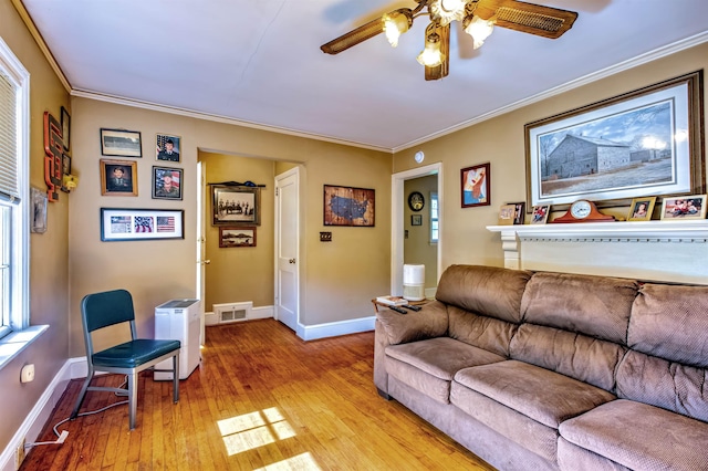 1205 Clary, Gaffney, SC 29340 - living room with a ceiling fan, light wood finished floors, and crown molding