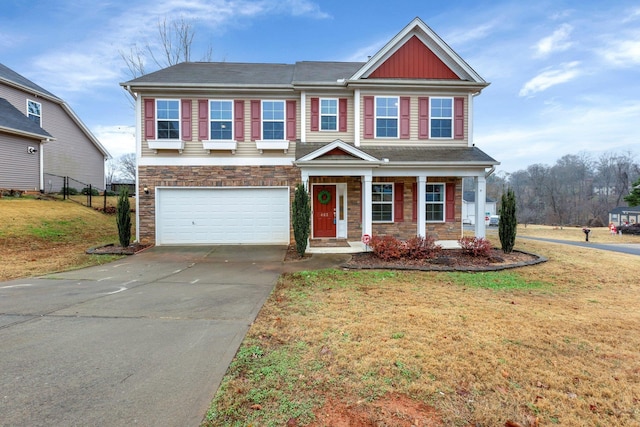 463 Lynnell, Moore, SC 29369 - view of front of home featuring stone siding, driveway, a garage, and board and batten siding