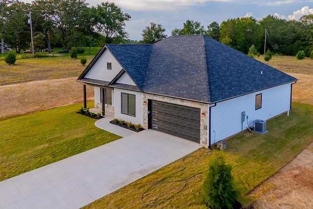 634 N Green Riv, Gaffney, SC 29341 - modern inspired farmhouse featuring a shingled roof, driveway, a front lawn, and an attached garage