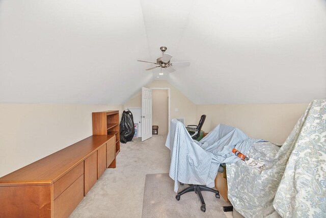 232 N Hamlet, Moore, SC 29369 - bedroom featuring lofted ceiling, light carpet, and a ceiling fan