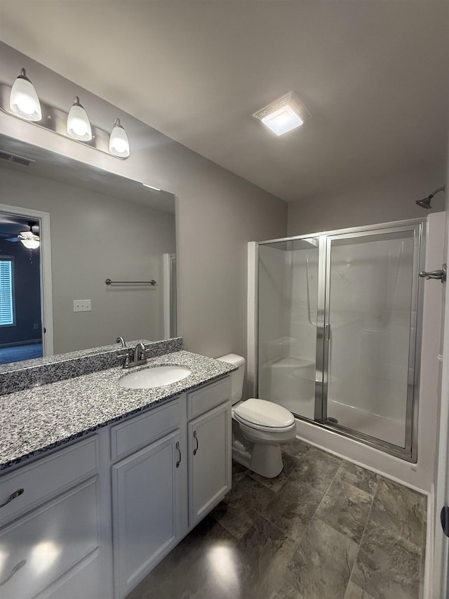 158 Clingstone, Duncan, SC 29334 - bathroom featuring vanity, a stall shower, and a ceiling fan