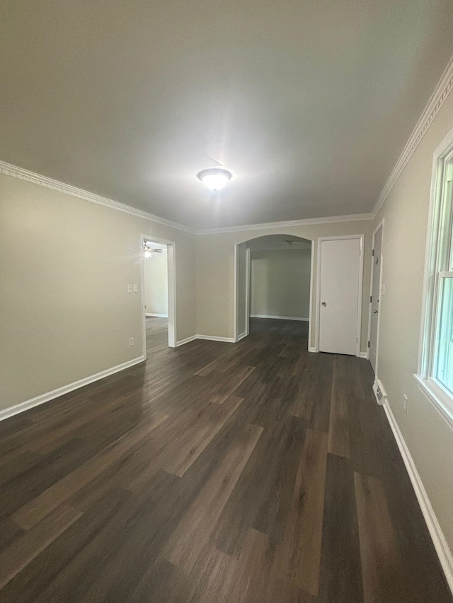 201 Bent Creek Dr, Greer, SC 29650 - unfurnished room featuring arched walkways, dark wood-style flooring, and ornamental molding
