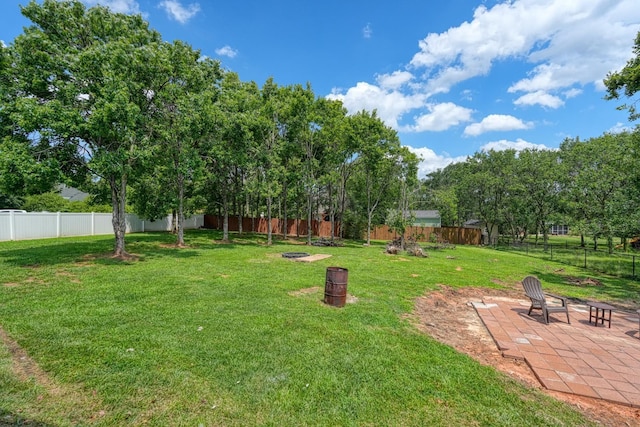 233 Summerfield, Moore, SC 29369 - fenced backyard with an outdoor fire pit and a patio area