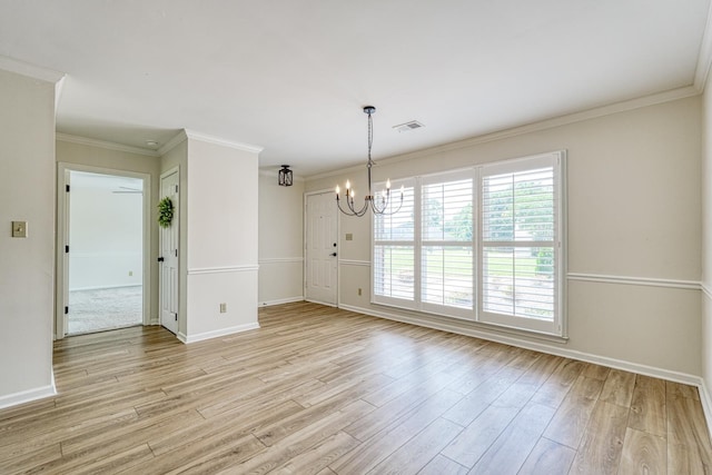 233 Summerfield, Moore, SC 29369 - spare room with a chandelier, light wood finished floors, and ornamental molding