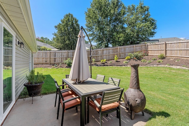 308 Juniper Leaf, Greer, SC 29651 - fenced backyard with outdoor dining area and a patio