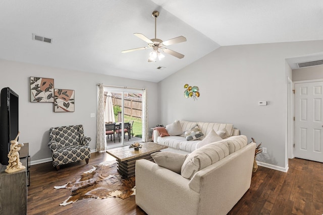 308 Juniper Leaf, Greer, SC 29651 - living area with vaulted ceiling, a ceiling fan, and hardwood / wood-style flooring