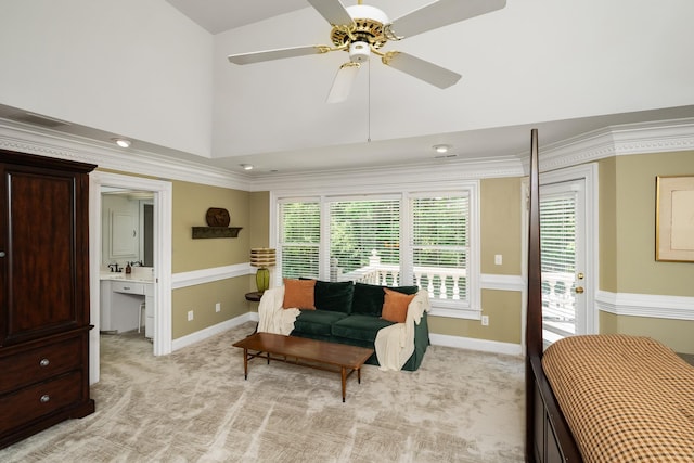 403 Barrington Park, Greer, SC 29650 - bedroom featuring vaulted ceiling, light colored carpet, multiple windows, crown molding, and ceiling fan