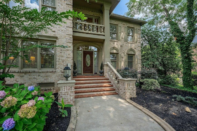403 Barrington Park, Greer, SC 29650 - property entrance featuring a balcony and brick siding