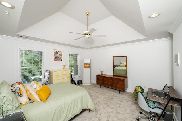 403 Barrington Park, Greer, SC 29650 - bedroom with crown molding, light carpet, a raised ceiling, ceiling fan, and recessed lighting
