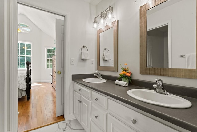 436 S Lakeview, Duncan, SC 29334 - bathroom featuring double vanity and lofted ceiling