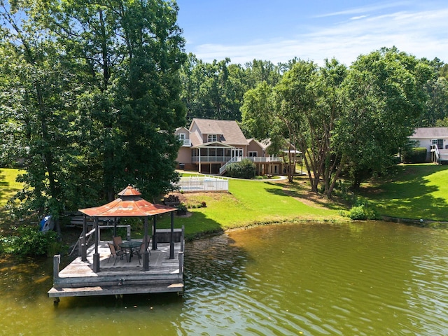 436 S Lakeview, Duncan, SC 29334 - dock area with a gazebo, a water view, and a lawn