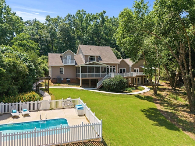 436 S Lakeview, Duncan, SC 29334 - view of swimming pool featuring a fenced backyard, stairway, a deck, and a patio
