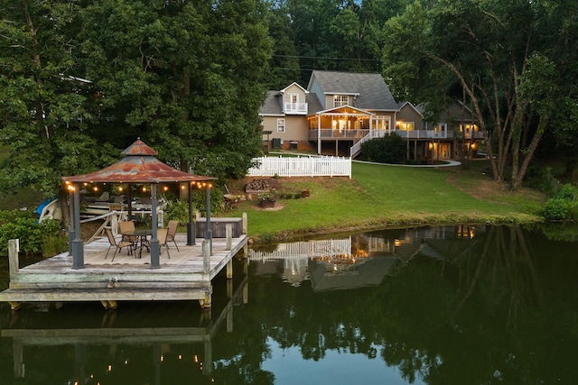 436 S Lakeview, Duncan, SC 29334 - dock with a gazebo, a yard, a deck with water view, and a forest view