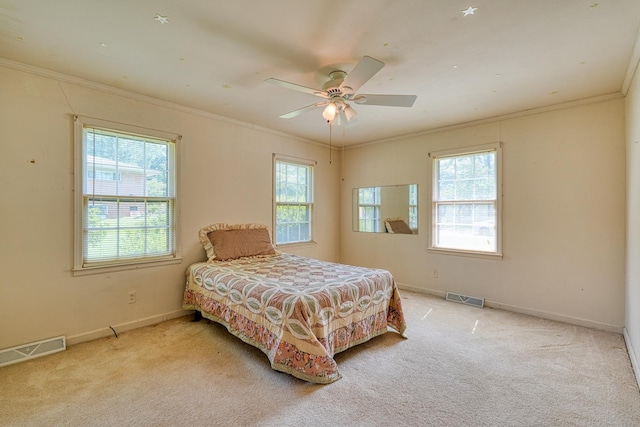 104 Pine, Laurens, SC 29360 - bedroom with ornamental molding, carpet floors, and a ceiling fan
