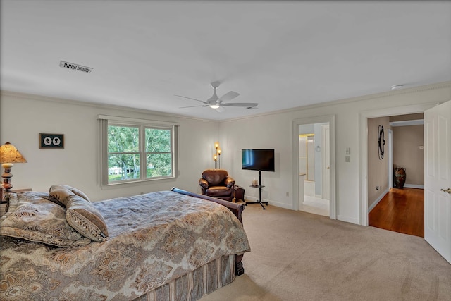 207 Carolina Club Dr, Spartanburg, SC 29306 - bedroom with carpet flooring, crown molding, and ceiling fan