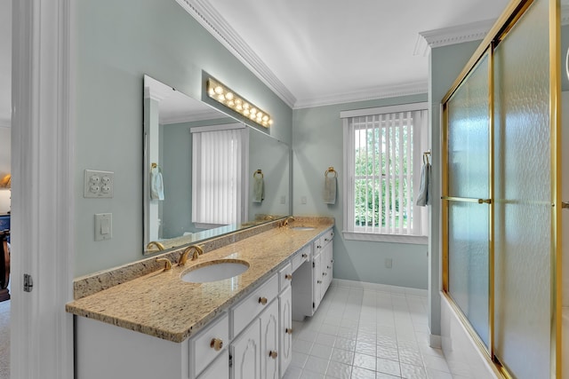 207 Carolina Club Dr, Spartanburg, SC 29306 - bathroom featuring ornamental molding, double vanity, and tile patterned flooring